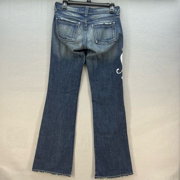 VTG KanCan Jeans Women's 5 Dark Blue Embroidered Hip Flare Preppy Normcore Rare - Picture 2 of 14